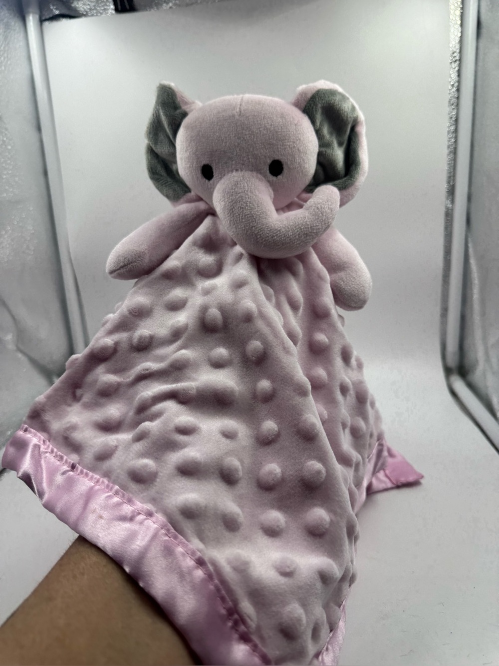 Pro Goleem Elephant Pink Plush Lovey Baby Security Blanket 16” Satin Minky Dots